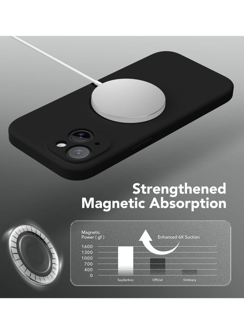 SUYDANBOX - Magnetic for iPhone 15 Case Compatible with MagSafe [Screen Protector + Full Camera Protection] Silicone Shockproof Anti-Scratch Protective Phone Case for iPhone 15 6.1" Black - Image 1