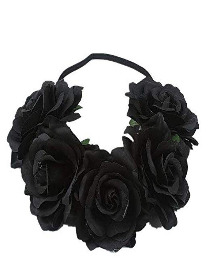 DNHCLL Rose Floral Crown Headpiece for Women and Girls - Fake Flower Hair Wreath with Headband (Black) - Image 1