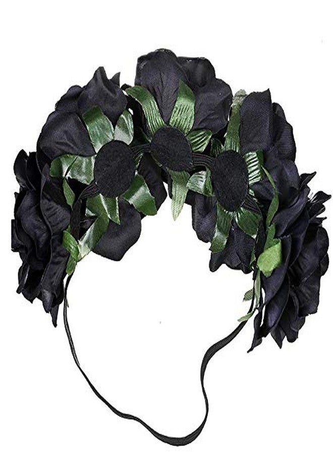 DNHCLL Rose Floral Crown Headpiece for Women and Girls - Fake Flower Hair Wreath with Headband (Black) - Image 2