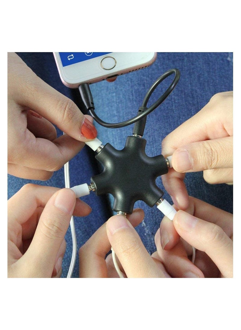 Y&D - 2PCS Multi Headphone Splitter 3.5mm Audio Jack 1 Male to 5 Port Female Earphone Headset Adapter (Black) - Image 1