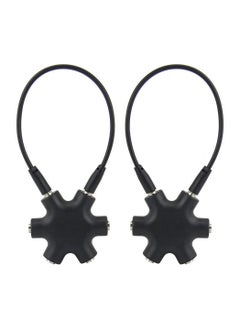 2PCS Multi Headphone Splitter 3.5mm Audio Jack 1 Male to 5 Port Female Earphone Headset Adapter (Black)