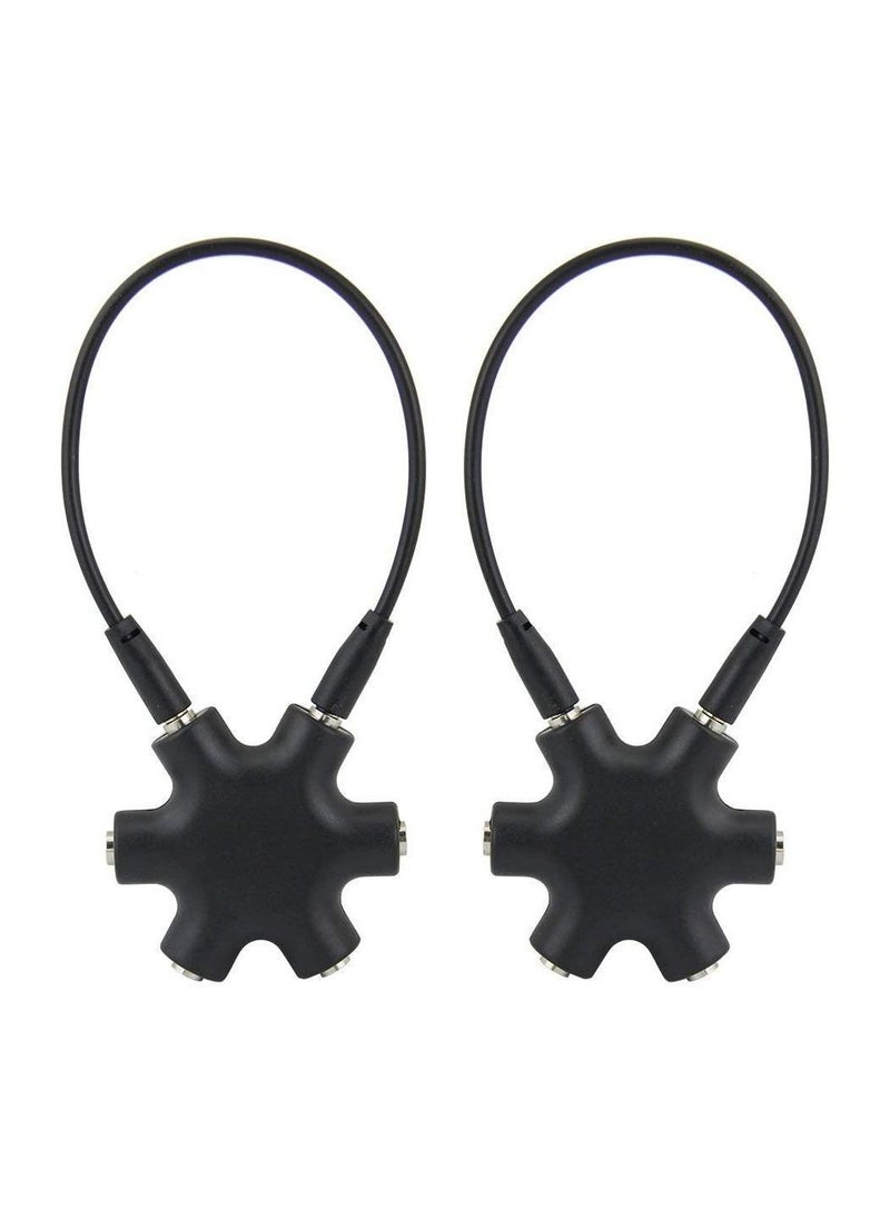 Y&D - 2PCS Multi Headphone Splitter 3.5mm Audio Jack 1 Male to 5 Port Female Earphone Headset Adapter (Black) - Image 1