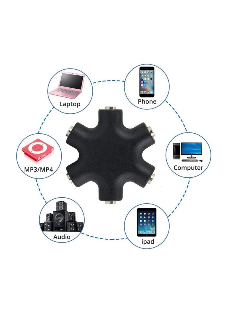 Y&D - 2PCS Multi Headphone Splitter 3.5mm Audio Jack 1 Male to 5 Port Female Earphone Headset Adapter (Black) - Image 1