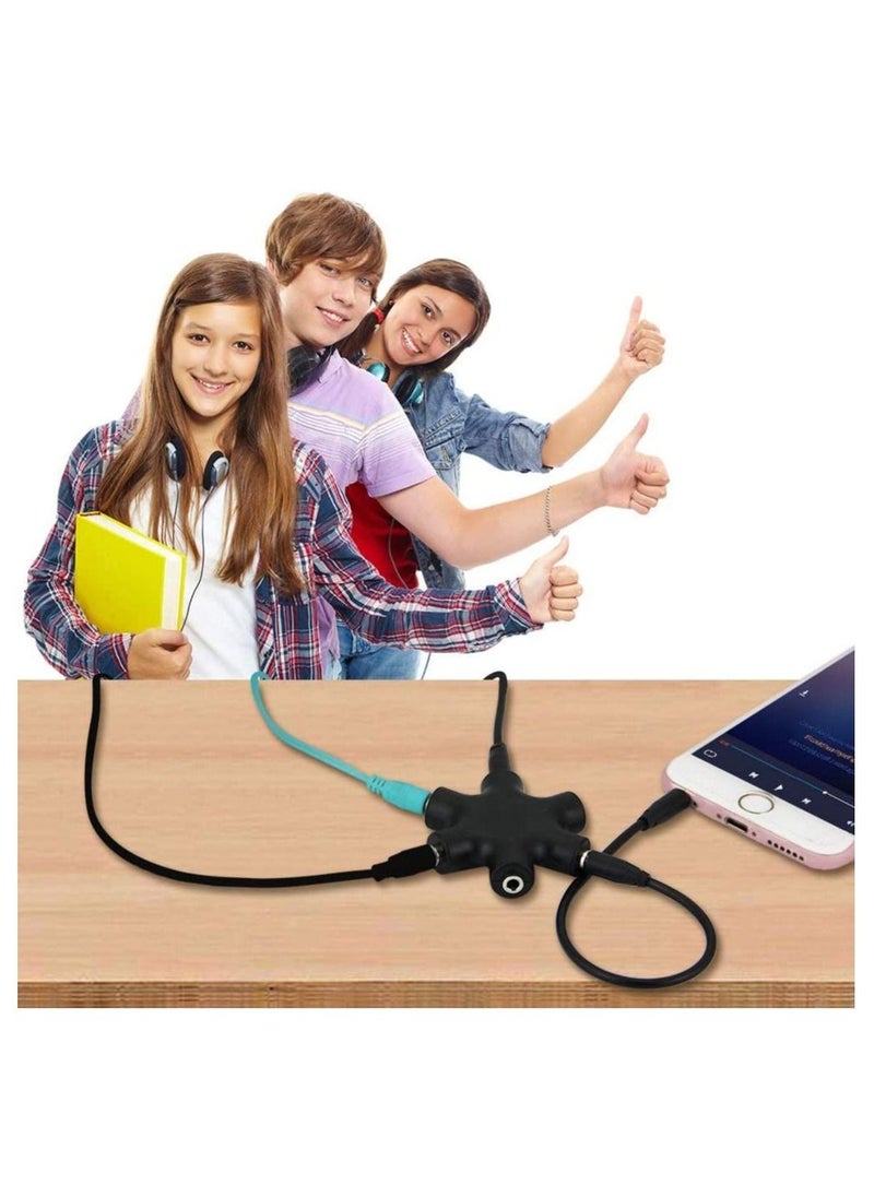 Y&D - 2PCS Multi Headphone Splitter 3.5mm Audio Jack 1 Male to 5 Port Female Earphone Headset Adapter (Black) - Image 1