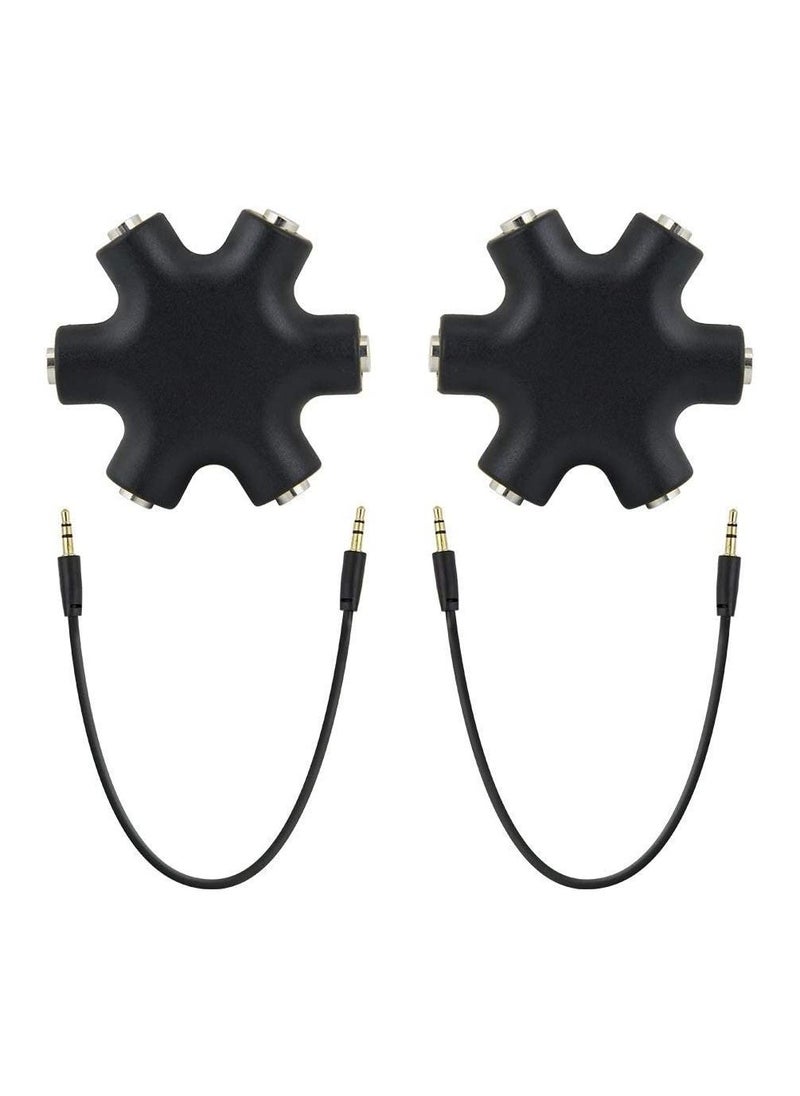 Y&D - 2PCS Multi Headphone Splitter 3.5mm Audio Jack 1 Male to 5 Port Female Earphone Headset Adapter (Black) - Image 1