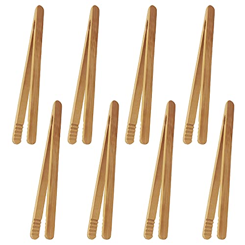 BallHull 7 Inch Bamboo Kitchen Utensil Tongs, Reusable Bamboo Toast Tongs for Toast, Kimchi, Fruit and Tea, 8 Pcs. - Image 1