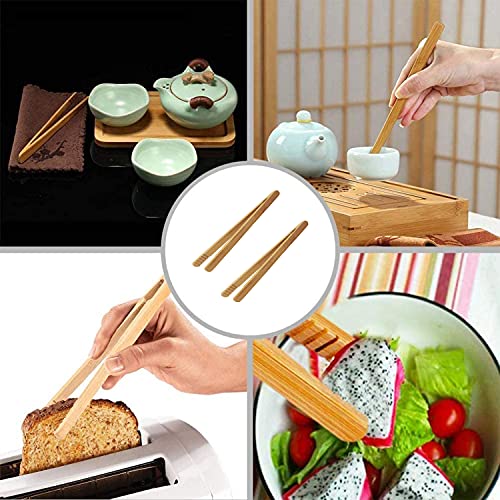 BallHull 7 Inch Bamboo Kitchen Utensil Tongs, Reusable Bamboo Toast Tongs for Toast, Kimchi, Fruit and Tea, 8 Pcs. - Image 4
