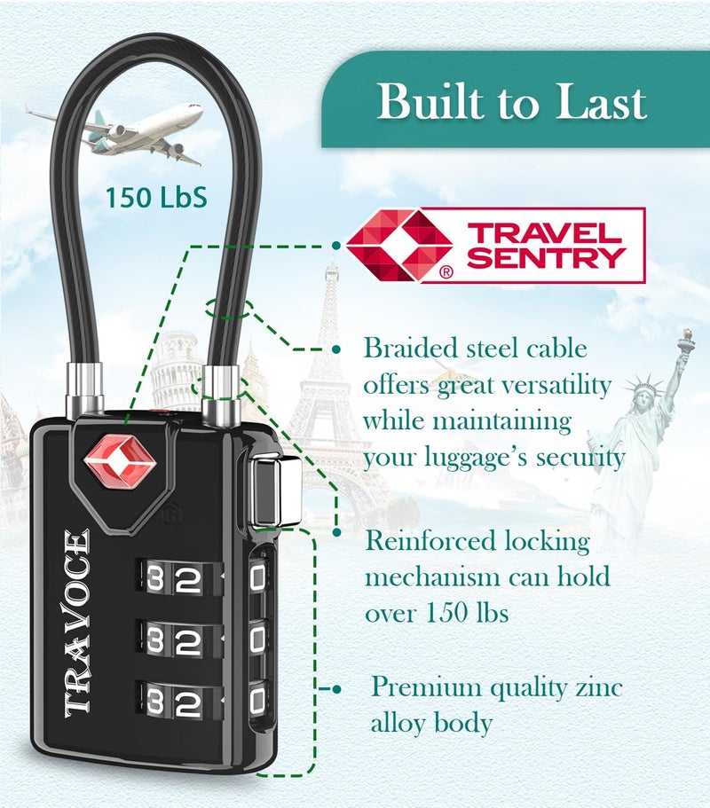 Travoce Tsa Approved Luggage Locks  Travel Locks Which Also Work Great As Gym Locks  Toolbox Lock  Backpack And More Black 2 Pack - Image 5