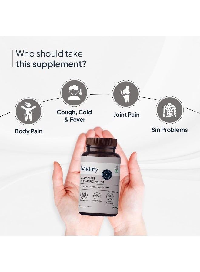 Miduty Complete Turmeric Matrix Pure Extract of Curcuma Longa Roots with Patented Technology than 95% Curcuminodis 30 Veg Capsules - Image 3