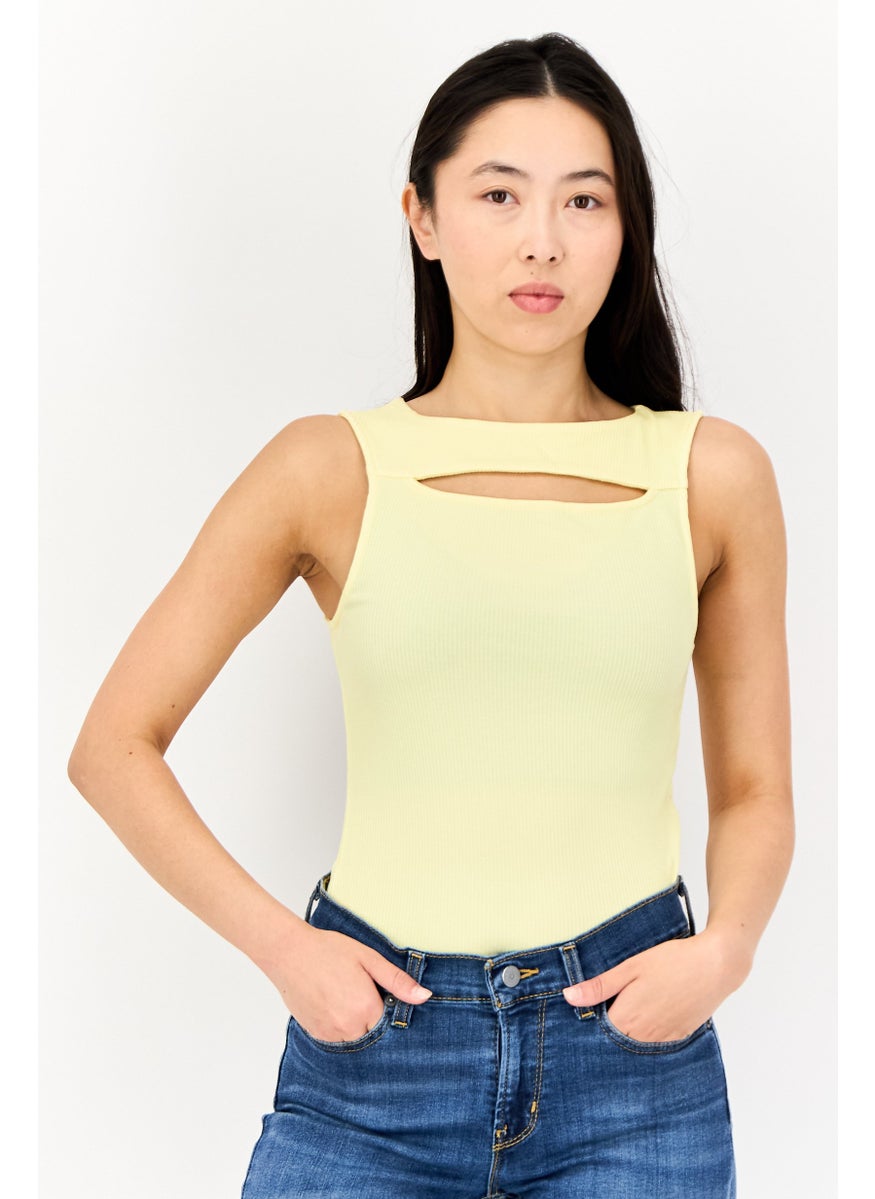 SALSA Women Ribbed Sleeveless Bodysuit, Yellow  - Image 1