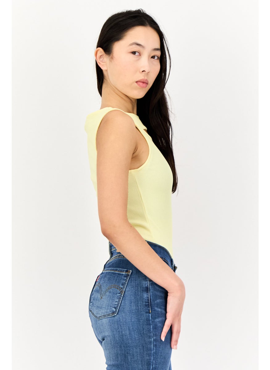 SALSA Women Ribbed Sleeveless Bodysuit, Yellow  - Image 3