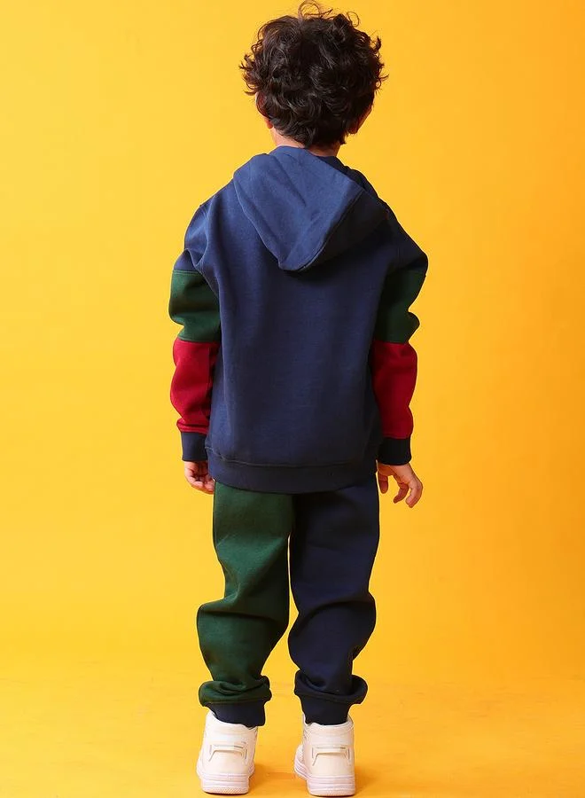 Anthrilo Kids Color Block Fleece Hoodie and Joggers Set