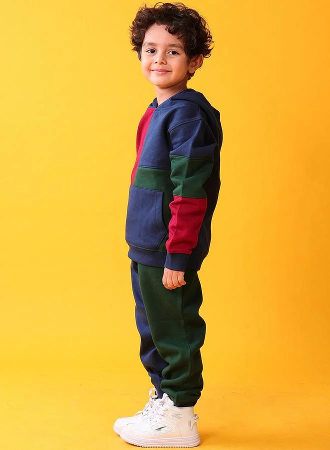 Anthrilo Kids Color Block Fleece Hoodie and Joggers Set