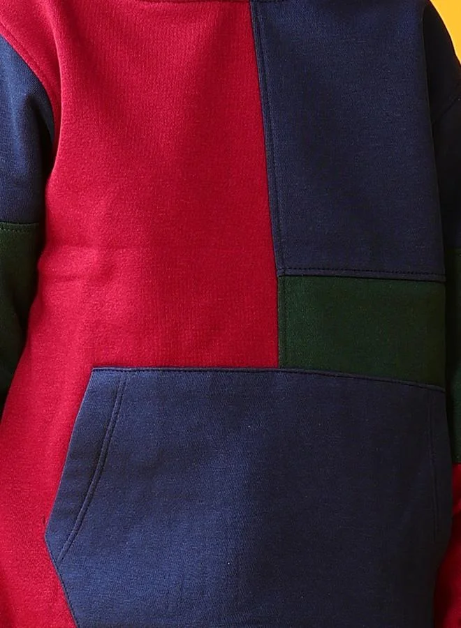 Anthrilo Kids Color Block Fleece Hoodie and Joggers Set