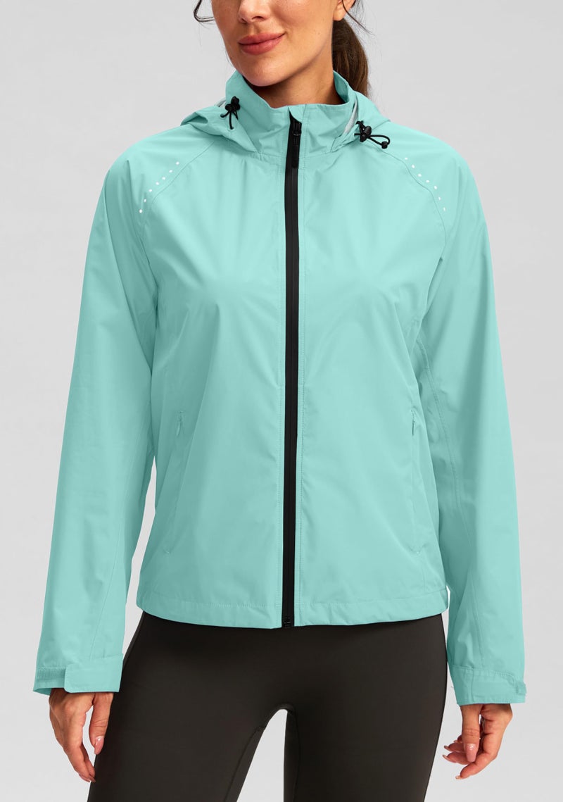 Bikewa Women's Cycling Rain Jackets Waterproof Windbreaker Lightweight Running Windproof Reflective Jacket Packable Hooded(Light Green,S) - Image 2