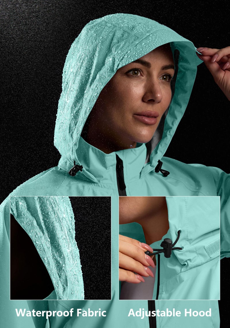 Bikewa Women's Cycling Rain Jackets Waterproof Windbreaker Lightweight Running Windproof Reflective Jacket Packable Hooded(Light Green,S) - Image 3