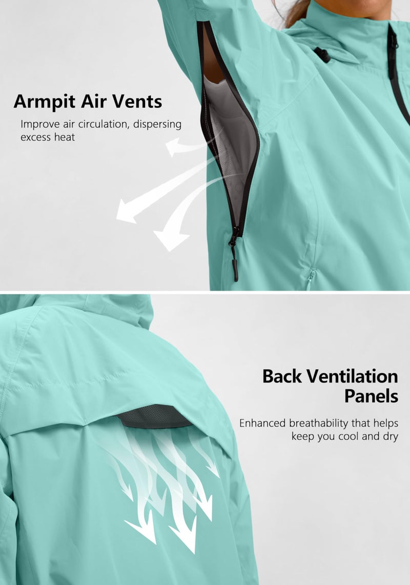 Bikewa Women's Cycling Rain Jackets Waterproof Windbreaker Lightweight Running Windproof Reflective Jacket Packable Hooded(Light Green,S) - Image 4