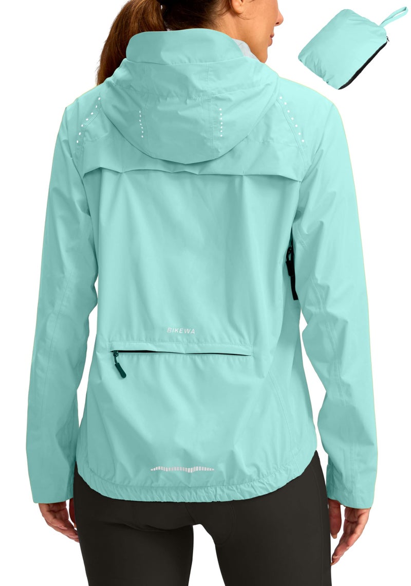 Bikewa Women's Cycling Rain Jackets Waterproof Windbreaker Lightweight Running Windproof Reflective Jacket Packable Hooded(Light Green,S) - Image 1