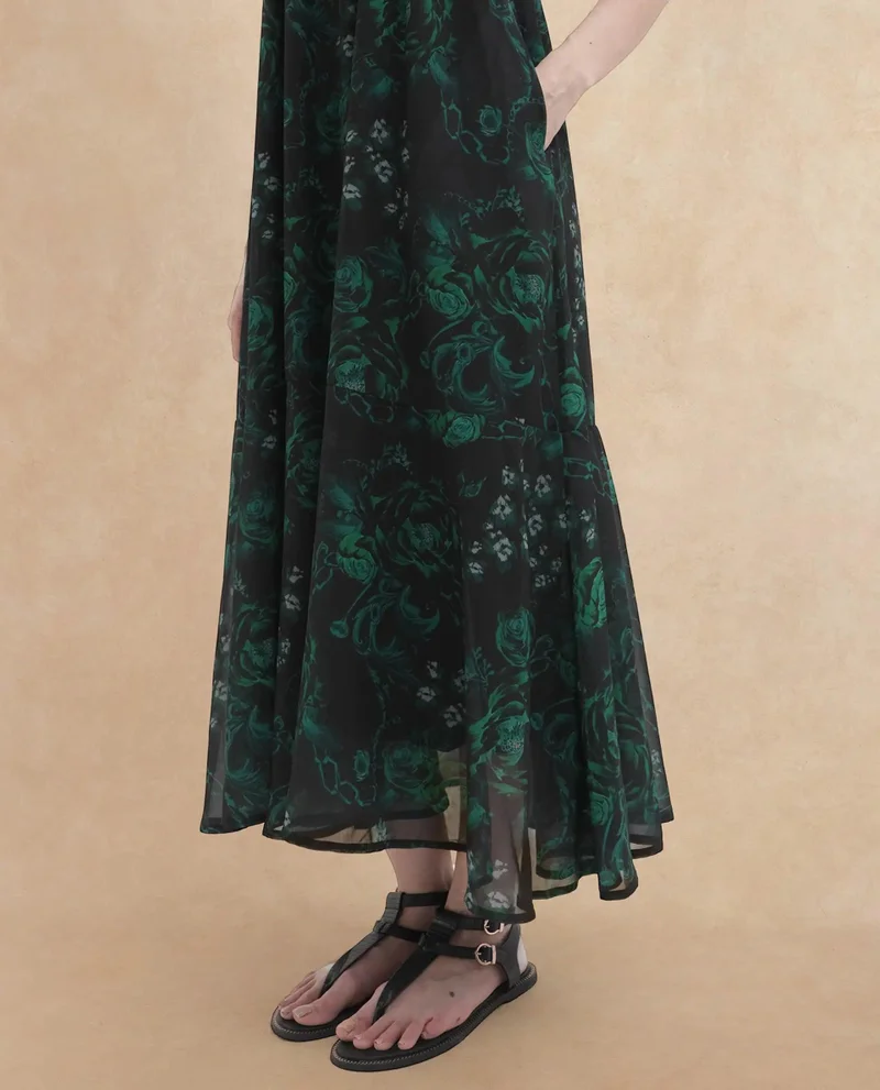 Rareism Women's Romantic Floral Georgette Midi Dress