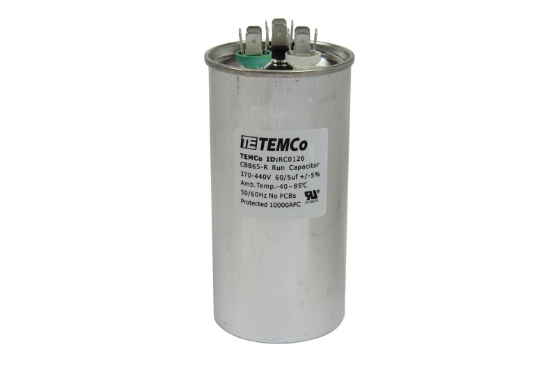 TEMCo Industrial TEMCo 60+5 uF Dual Run Capacitor CBB65, 60/5 MFD, 370-440V, Round, 50/60Hz | for HVAC AC Fan, Motor, Blower Applications - Image 1