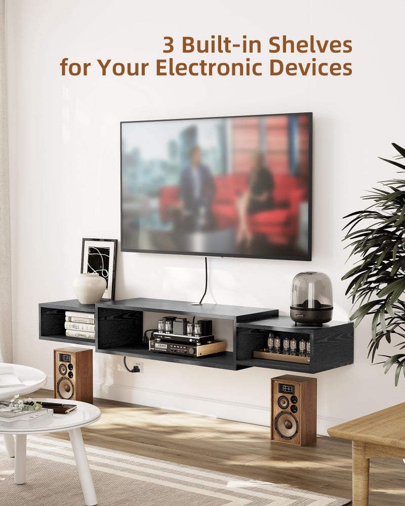 Vicodabo 55" Floating TV Stand with Power Outlet, Wall-Mounted Media Console Shelf for TVs, Modern Entertainment Center with Storage & Cable Management for Living Room,Bedroom (Black) - Image 3