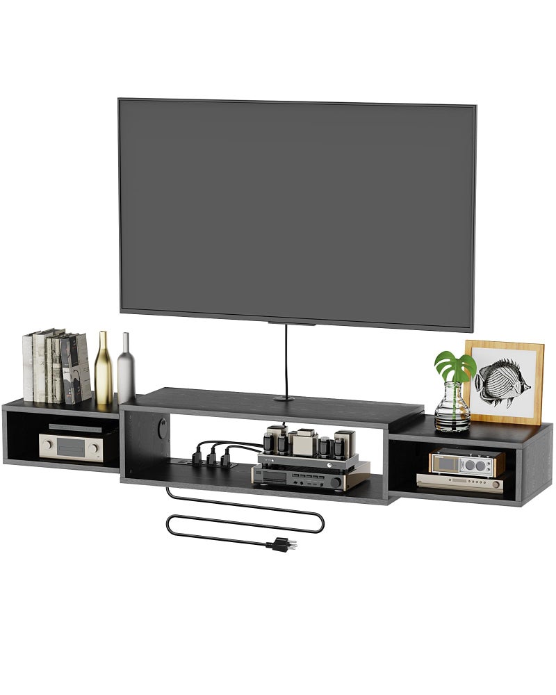 Vicodabo 55" Floating TV Stand with Power Outlet, Wall-Mounted Media Console Shelf for TVs, Modern Entertainment Center with Storage & Cable Management for Living Room,Bedroom (Black) - Image 1