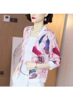 Generic 2024 Summer New Large Size Loose Fit Jacket Cardigan Top Short Jacket Trendy Printing Sun Protection Baseball Uniform For Women 3061# 