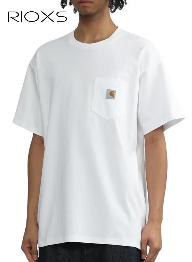 RIOXS Unisex T-Shirt, Men's And Women's Loose Fit T Shirt, Heavyweight Short-Sleeve Top, Comfy Pocket Shirts For Daily Leisure/ Office/ School/ Shopping, Crewneck Shirts For Women And Men - Image 1