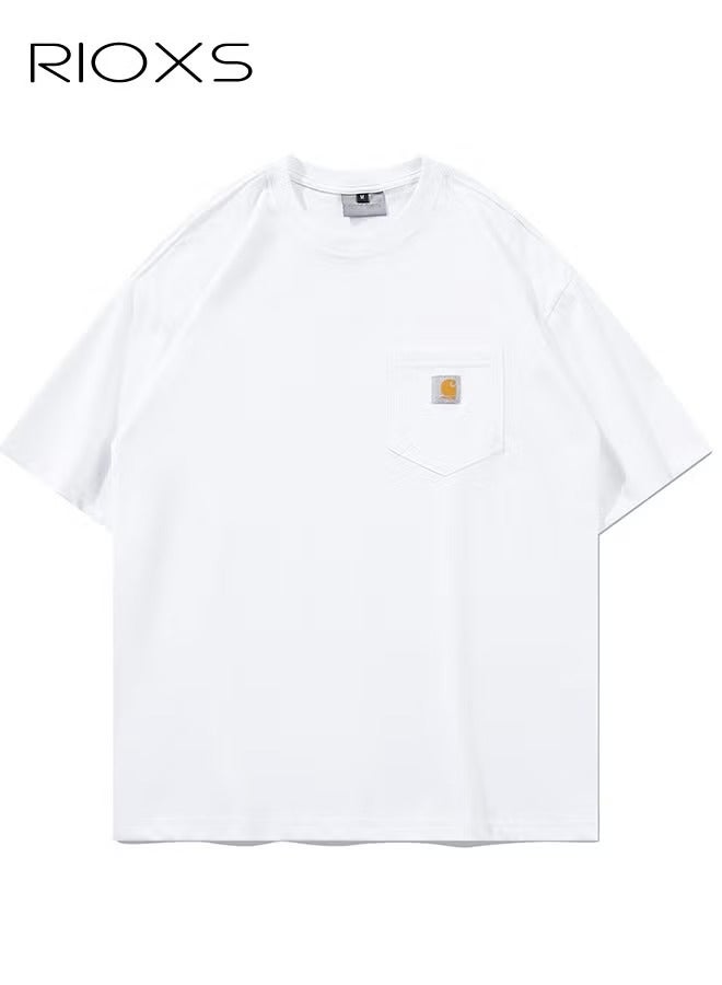 RIOXS Unisex T-Shirt, Men's And Women's Loose Fit T Shirt, Heavyweight Short-Sleeve Top, Comfy Pocket Shirts For Daily Leisure/ Office/ School/ Shopping, Crewneck Shirts For Women And Men - Image 3