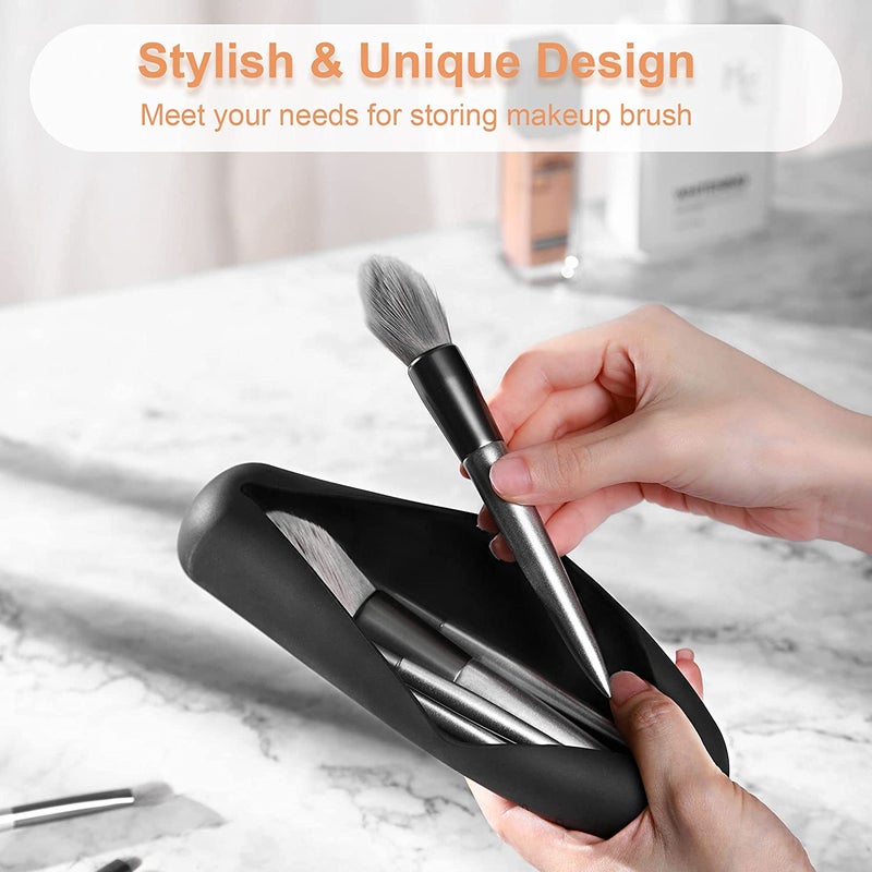 2 Pack Travel Makeup Brush Holder, Silicon Trendy and Portable Cosmetic Face Brushes Holder, Soft and Sleek Makeup Tools Organizer for Travel Black - Image 4