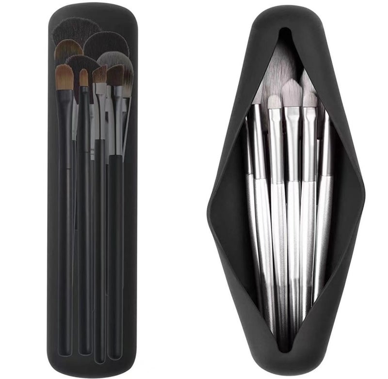 2 Pack Travel Makeup Brush Holder, Silicon Trendy and Portable Cosmetic Face Brushes Holder, Soft and Sleek Makeup Tools Organizer for Travel Black - Image 1