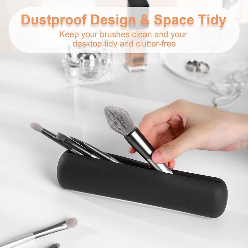 2 Pack Travel Makeup Brush Holder, Silicon Trendy and Portable Cosmetic Face Brushes Holder, Soft and Sleek Makeup Tools Organizer for Travel Black - Image 2