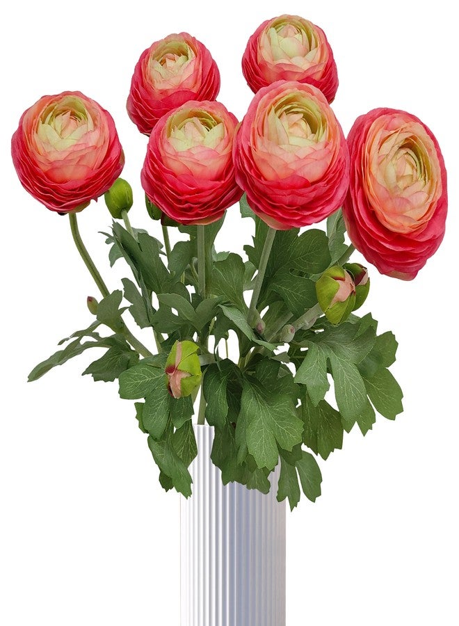 ATFL Pink Ranunculus Artificial Flowers,6 Pcs Artificial Faux Silk Ranunculus Flowers with Real Touch Stems,Fake Peony Flowers for Floral Arrangements DIY Wedding Bouquet Party Table Home Decor - Image 1