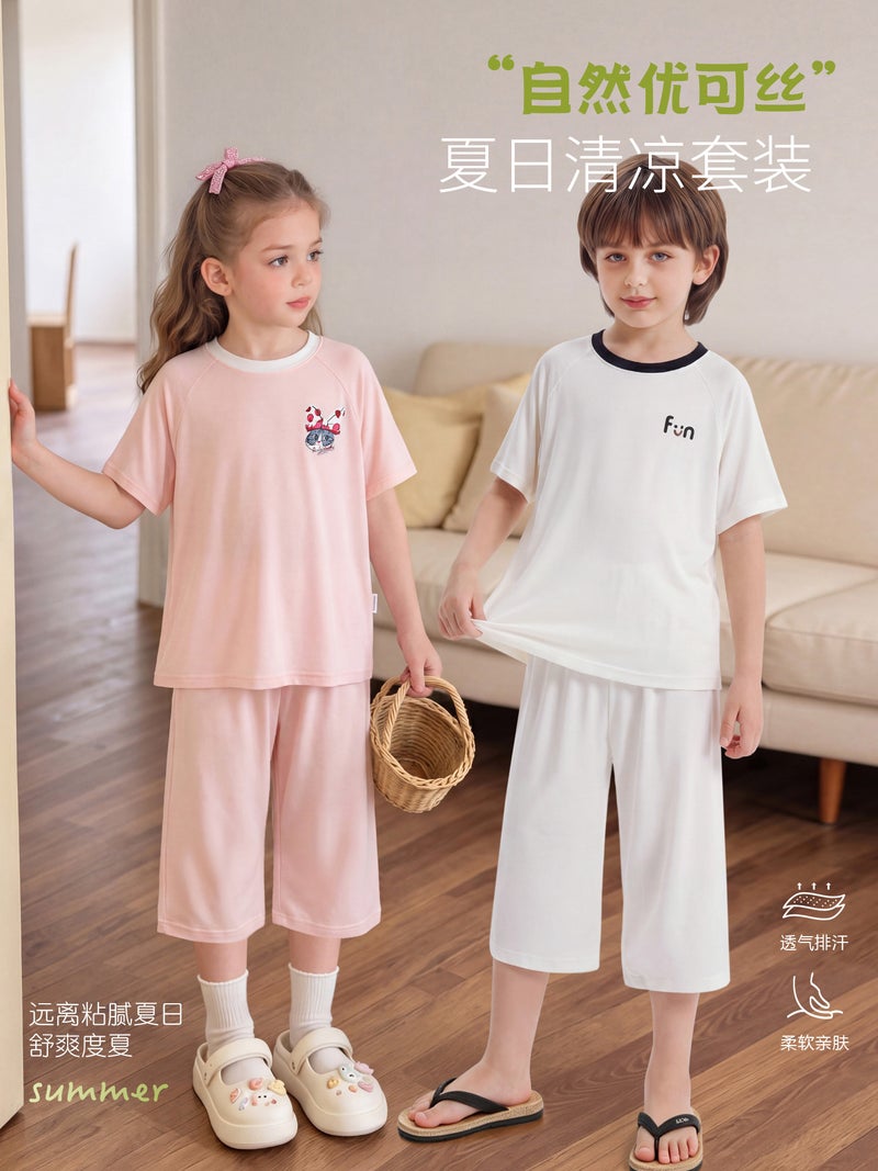 Kids Short Sleeve Pajama Set Summer Homewear Sleepwear for Boys Girls - Image 1