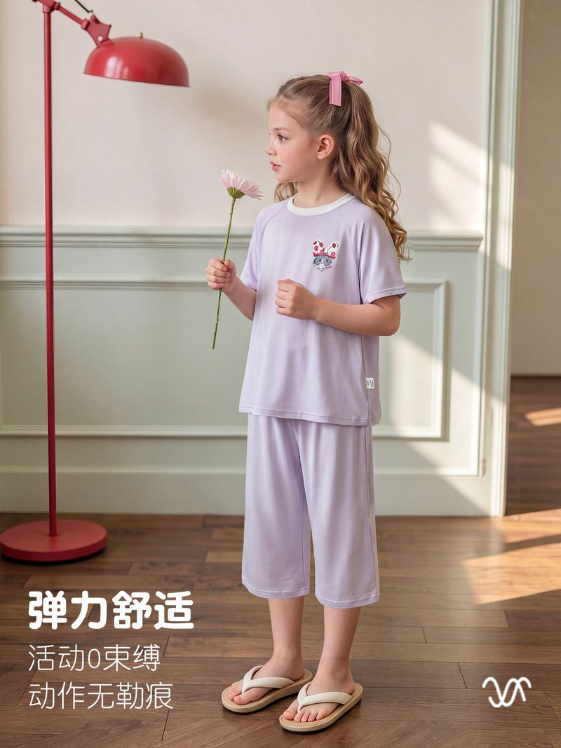 Kids Short Sleeve Pajama Set Summer Homewear Sleepwear for Boys Girls - Image 5