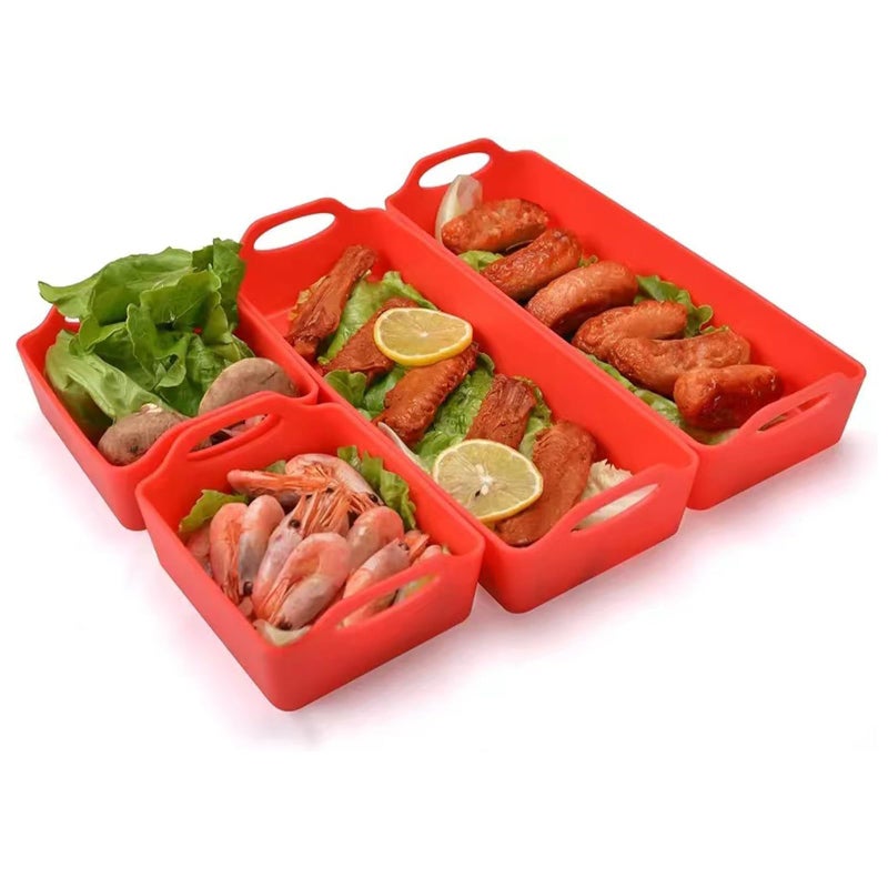 Large Nonstick Bakeware Set Cake Silicone Sheet Pan, Premium Baking Pan Dividers Sturdy Heatproof Handles Non Stick Silicone Sheet Pan Set Suitable for Oven Cooking & Meal Prep(4 Dividers)