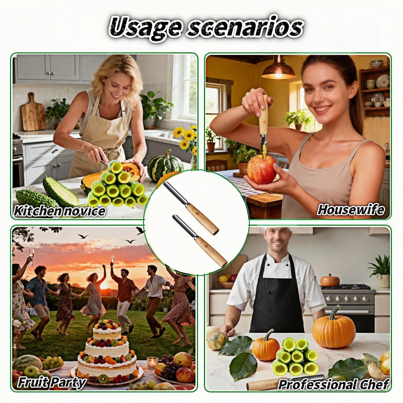 RyanDesign 2-Pack Vegetable Corer Tool - 8" Stainless Steel Fruit & Veggie Corer for Zucchini, Apples, Eggplant - Hollow Out for Stuffing with Wood Handle - Kitchen Coring Tool - Image 4