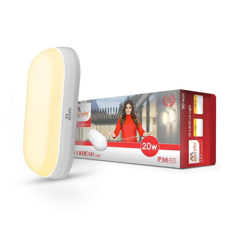 Murphy 20W Wall Lamp LED Oval Shape Outdoor Bulkhead Waterproof IP54 Waterproof Porch Light for Outdoor Garden Bathroom Light (Warm White, Pack of 1) - Image 1