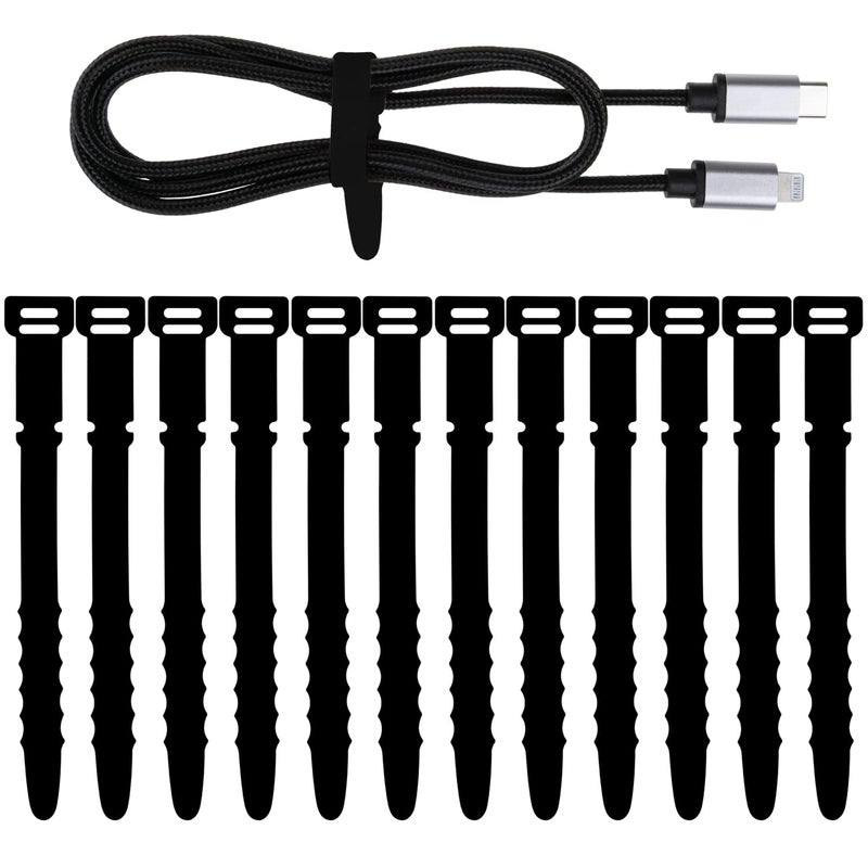 Neepanda 12 Pack Reusable Cable Zip Ties 4.5 Inch Elastic Silicone Cord Organizer Straps For Bundling And Organizing Phone Charging Cable Wire Headphones Management Home Office Table(Black) - Image 1