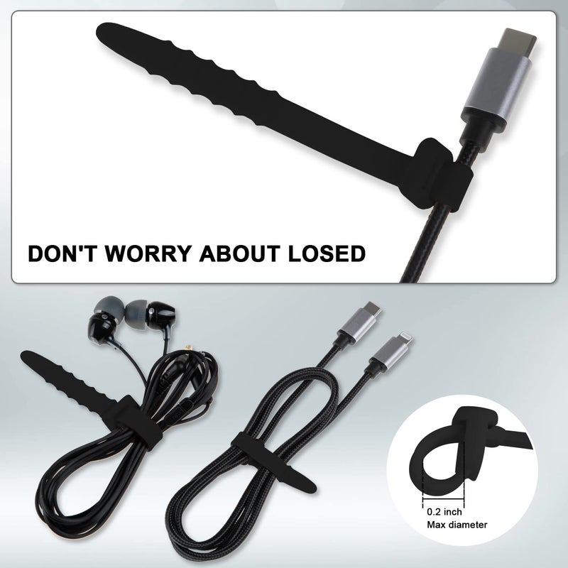 Neepanda 12 Pack Reusable Cable Zip Ties 4.5 Inch Elastic Silicone Cord Organizer Straps For Bundling And Organizing Phone Charging Cable Wire Headphones Management Home Office Table(Black) - Image 4