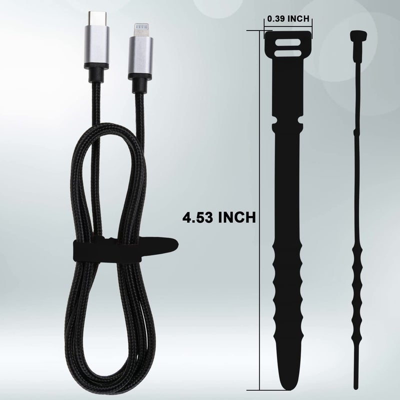 Neepanda 12 Pack Reusable Cable Zip Ties 4.5 Inch Elastic Silicone Cord Organizer Straps For Bundling And Organizing Phone Charging Cable Wire Headphones Management Home Office Table(Black) - Image 5