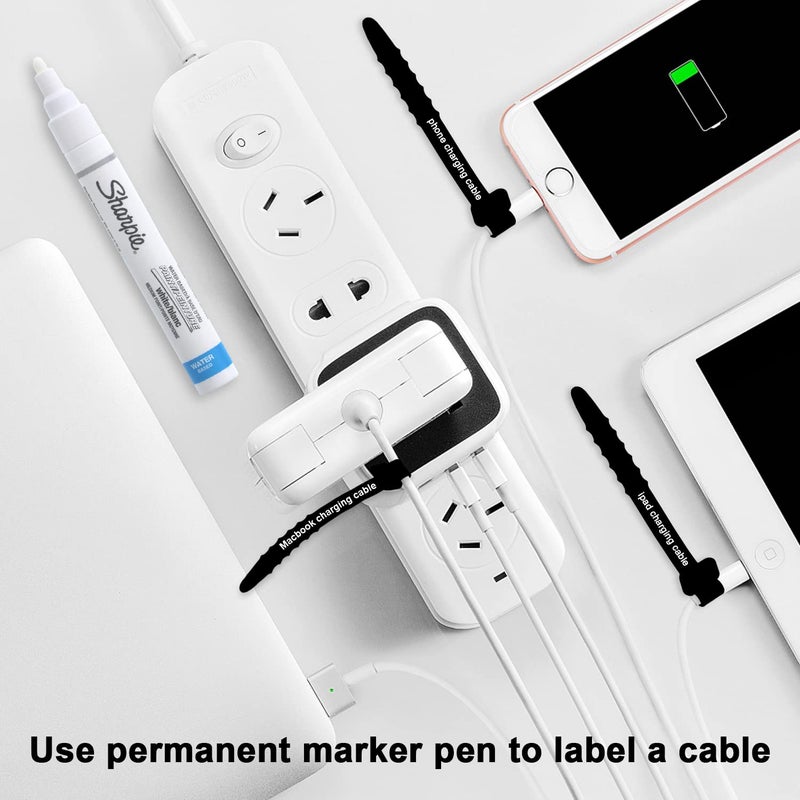 Neepanda 12 Pack Reusable Cable Zip Ties 4.5 Inch Elastic Silicone Cord Organizer Straps For Bundling And Organizing Phone Charging Cable Wire Headphones Management Home Office Table(Black) - Image 2