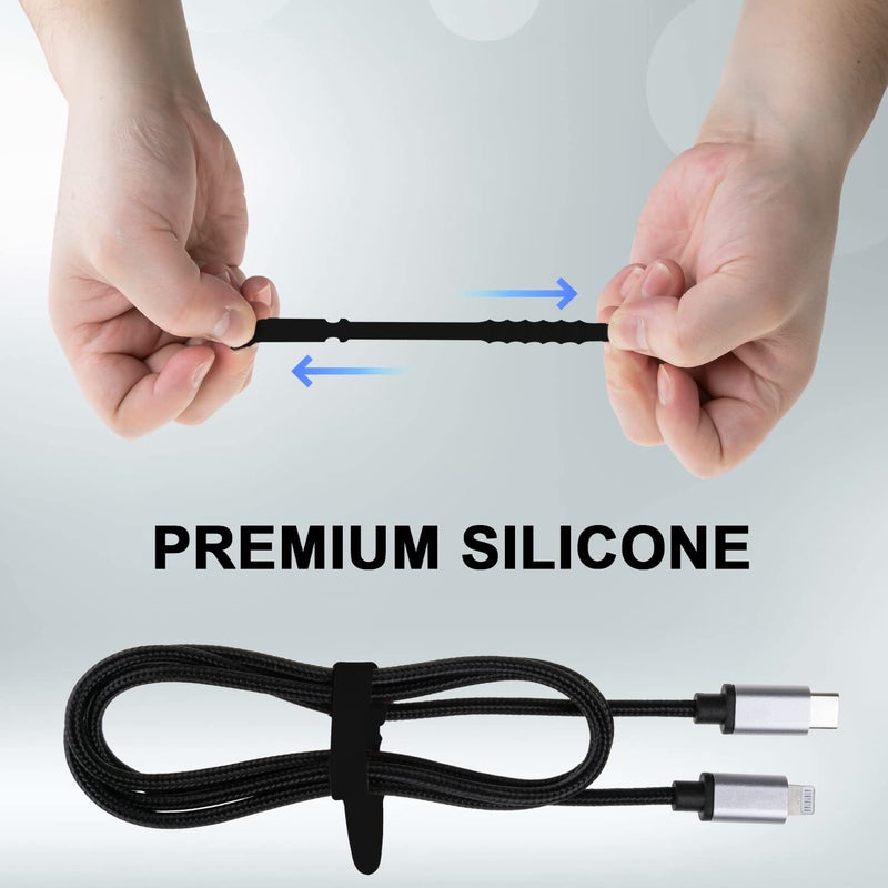 Neepanda 12 Pack Reusable Cable Zip Ties 4.5 Inch Elastic Silicone Cord Organizer Straps For Bundling And Organizing Phone Charging Cable Wire Headphones Management Home Office Table(Black) - Image 3