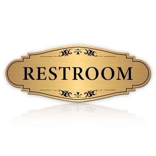 LUHIMO Restroom Sign Sticker for Business & Home, Self-Adhesive Brushed Gold Elegant Bathroom Signs for Door, Durable & Waterproof Unisex Restroom Signage for House toilet, Office, Store, Shop - Image 1