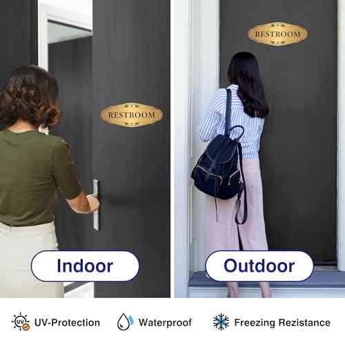 LUHIMO Restroom Sign Sticker for Business & Home, Self-Adhesive Brushed Gold Elegant Bathroom Signs for Door, Durable & Waterproof Unisex Restroom Signage for House toilet, Office, Store, Shop - Image 4