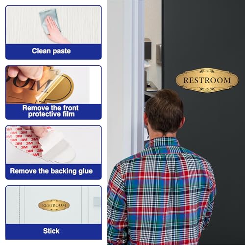 LUHIMO Restroom Sign Sticker for Business & Home, Self-Adhesive Brushed Gold Elegant Bathroom Signs for Door, Durable & Waterproof Unisex Restroom Signage for House toilet, Office, Store, Shop - Image 5