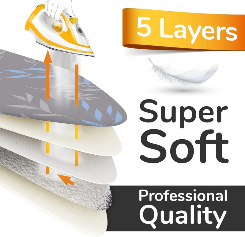 smart&gentle غطاء طاولة الكي توربو فائق النعومة 5 طبقات 120×45، صنع في ألمانيا، حشوة قطن معتمدة من OEKO-TEX، أسرع مع الانعكاس الحراري، 5 مقاسات، EasyFit+مشد، مساحة XL 120-125×40-45 سم - Image 4