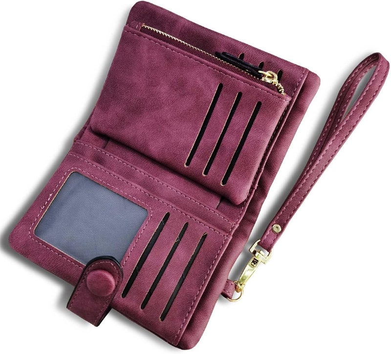 AOXONEL Women's Small Bifold Leather wallet Rfid blocking Ladies Wristlet with Card holder id window Coin Purse - Image 1