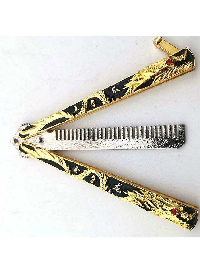 WANLIAN Dragon Beautiful Comb,Beautiful Comb Stainless Steel Folding Practice Combs Hair Styling Tools For Sport Outdoor Use (Black Gold Dragon) - Image 2