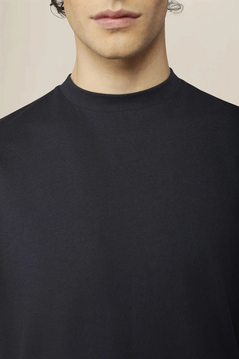 Doppelganger Blue Men's T-shirt in 100% cotton jersey with slightly high neck - DK Blue for Men | Best Price UAE